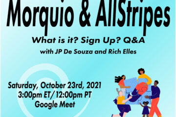 An event poster inviting all to a meeting with Allstripes, hosted by the Morquio Community.